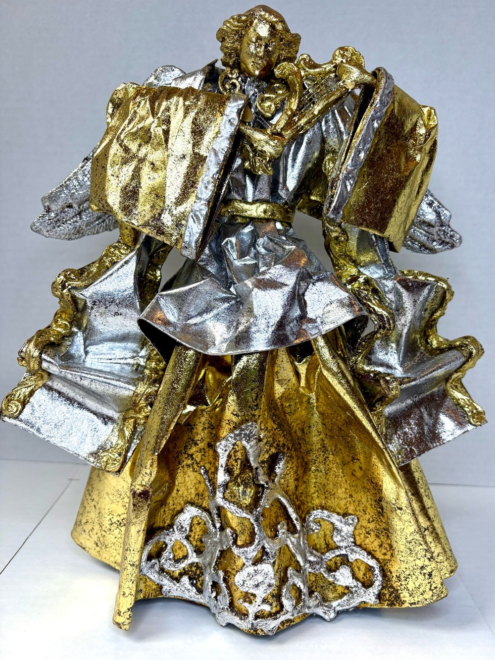 Vintage Silvestri 12” Angel Harp Gold Silver Philippines Christmas Decor
